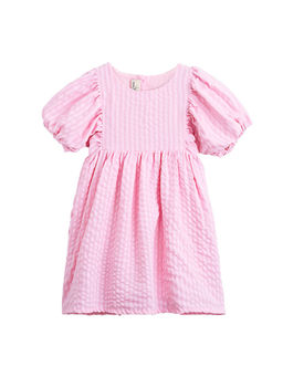 Hopscotch - Textured Casual Knee Length Dress Pink