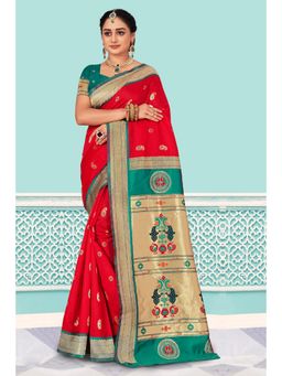 EXCLUSIVA - Red Paithani Saree with Unstitched Blouse