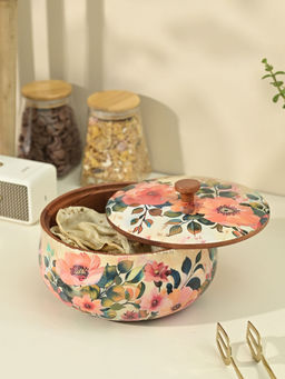 Brick Brown - Enamel Coated Wooden Pastel Flora Roti Box