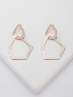 Rhea - Modernist Pentagon Matt Rose Gold Hoop Earrings