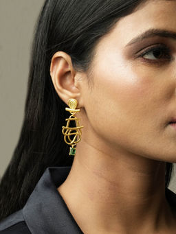 Amaltaas - Green Emerald Cz Dreamcatcher Earrings