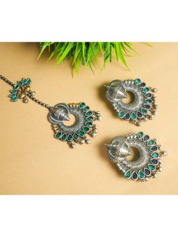 VIRAASI - Elegant Oxidised Maang Tikka and Earring (Set Of 2)