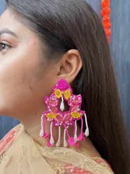 ISHKAARA - Pink Pastel Floral Beaded Earrings for Navratri