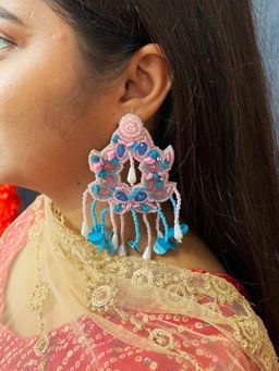 ISHKAARA - Blue Floral Pastel Beaded Earrings for Navratri