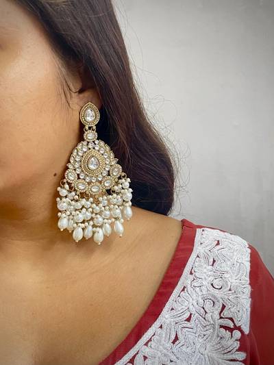 Sparkle Pearl Drop Festive Kundan Earrings for Women Wedding Jewellery