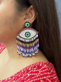 ISHKAARA - Evil Eye Tassel Black Beaded Earrings