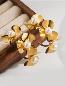 Niscka - Demi-Fine Gold Plated Pearl Hoop Earrings