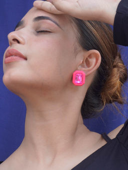 Niscka - Fancy Fuchsia Pink Square Stud Earrings