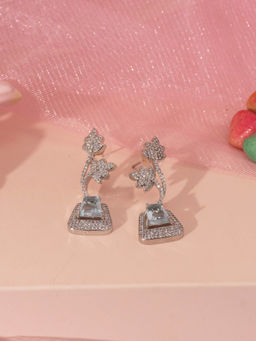Niscka - Floral American Diamond Sky Blue Zircon Earring