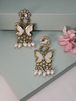 Niscka - Fancy White Butterfly Kundan Pearl Earring