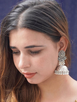Niscka - Ethnic Oxidised Long Bell Design Jhumki Earring