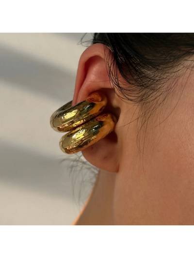 Textured Duo Clip On Chunky Gold Earcuff Pack of 2 for Women Western