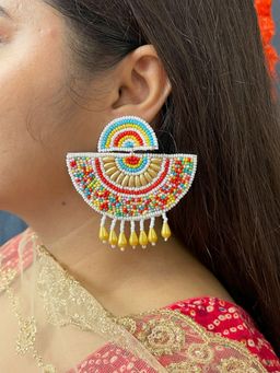 ISHKAARA - Yellow Beaded Tassel Festive Dangling Earrings