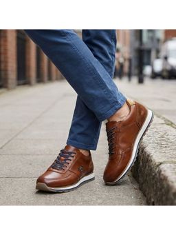 Bugatti - Men Garnet Evo Cognac Premium Leather Comfort Sneakers