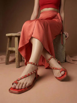 ELLE - Women Red Studded Sandals