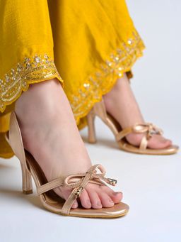 HVNLY by Shoetopia - Radiance Crystal-Bow Gold Stiletto Heels