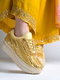 HVNLY by Shoetopia - Golden Glitz Embellished Sneakers