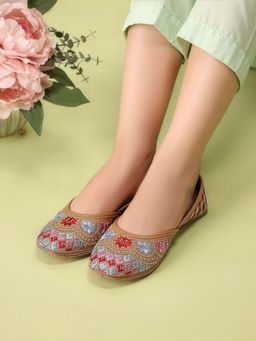 Iconics - Women Brown Artisanal Embroidered Juttis with Shimmering Crystal Accents