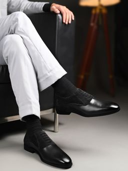 Louis Stitch - Men Jet Black Egyptian Crust Leather Formal Oxfords