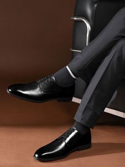 Louis Stitch - Men Jet Black Italian Crust Leather Formal Derbies