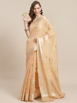 Banarasi Silk Works - Masrise Cotton Woven Saree Peach with Unstitched Blouse