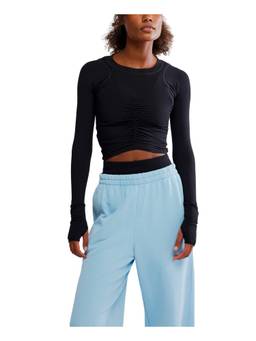 Free People Movement - Black Tempo Ruched Full Sleeves Crop Top