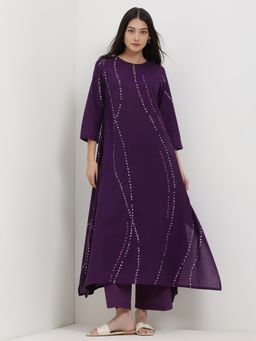 Pink Fort - Purple Cotton Printed Kurta with Trouser