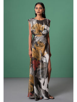 Advait - Ecru Multi Colored Maxi A Line Dress