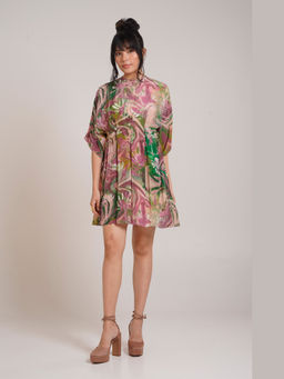 Advait - Ira Kimono Multi Colored A Line Mini Dress