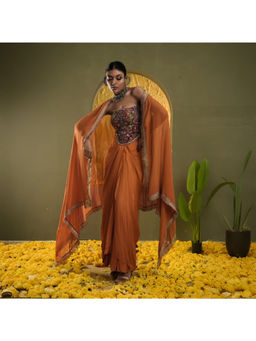 DIVYA SAMAL - The Sunehri Drape Rust Skirt With Top And Dupatta
