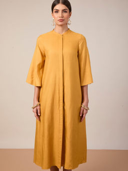 Mantra - Women Yellow Silk Blend Solid Dress