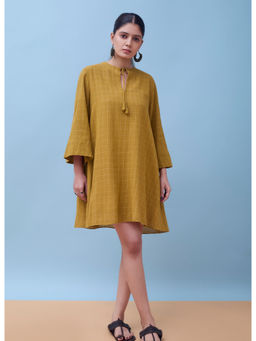 Mantra - Women Mustard Cotton Checks Dress