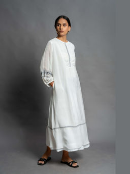 Mantra - Women White Muslin Embroidered Dress