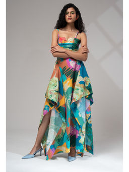 Advait - Bay Asymmetrical Multi Colored Maxi A Line Dress