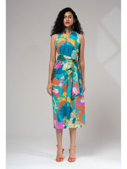 Advait - Bay Tie Up Multi Colored A Line Midi Dress