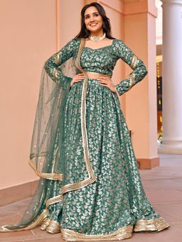 Lavanya The Label - Green Jacquard Lehenga and Blouse with Dupatta