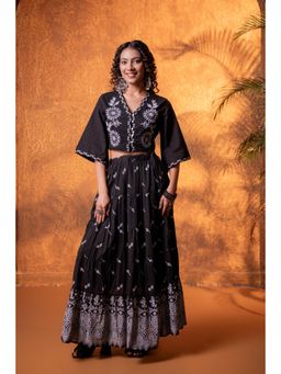 Juniper - Black And White Embroidered Crop Top And Skirt