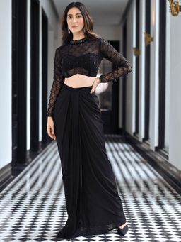 Lavanya The Label - Crystal Couture Black Drape Skirt and Blouse