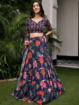 Lavanya The Label - Tropical Radiance Blue Lehenga and Blouse with Dupatta