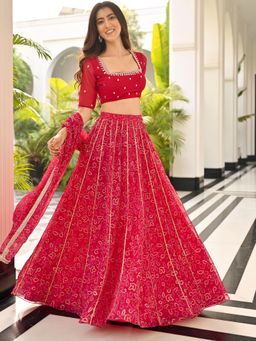 Lavanya The Label - Bhandhej Baagh Pink Lehenga and Blouse with Dupatta