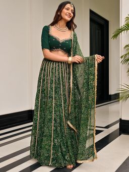 Lavanya The Label - Bhandhej Baagh Green Lehenga and Blouse with Dupatta