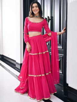 Lavanya The Label - Phoolkari Pink Lehenga and Blouse with Dupatta