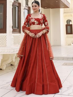 Lavanya The Label - Rust Queen Silk Gota Lehenga and Blouse with Dupatta