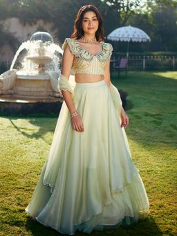 Lavanya The Label - Modern Sage Green Lehenga and Blouse with Dupatta