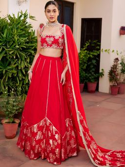 Lavanya The Label - Modern Red Lehenga and Blouse with Dupatta