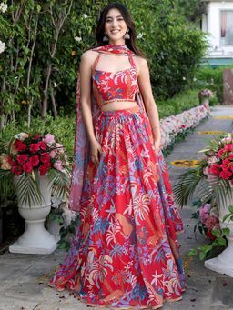 Lavanya The Label - Orange Printed Lehenga and Blouse with Dupatta