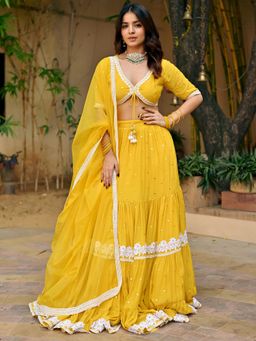Lavanya The Label - Yellow Mirror Lehenga and Blouse with Dupatta