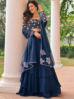 Lavanya The Label - Blue Beads Lehenga and Blouse with Dupatta