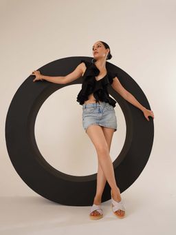 Peach Flores - Taylor Leather Silver Sandals