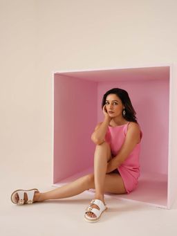 Peach Flores - Swan Leather White Sandals